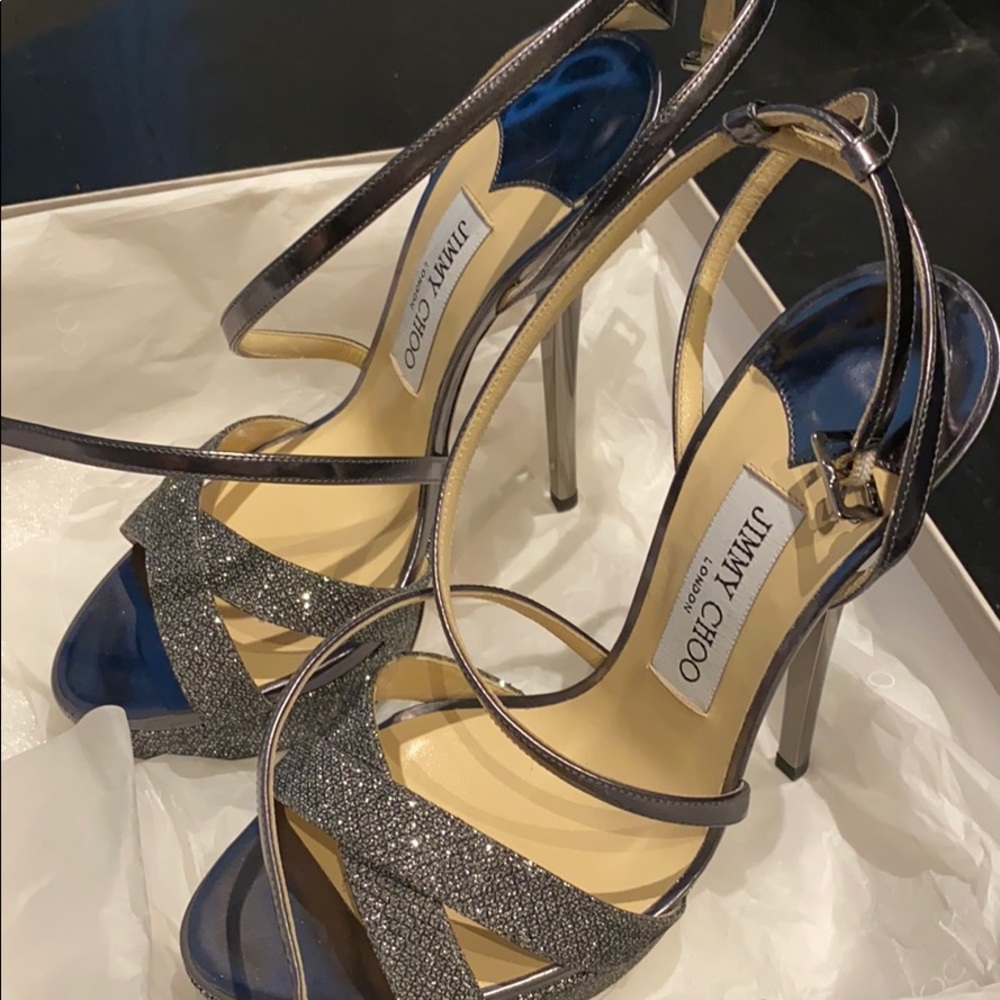 Jimmy Choo glitter platform sandal silver